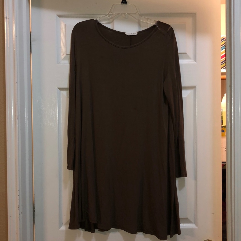 Again Brown Long Sleeve Dress